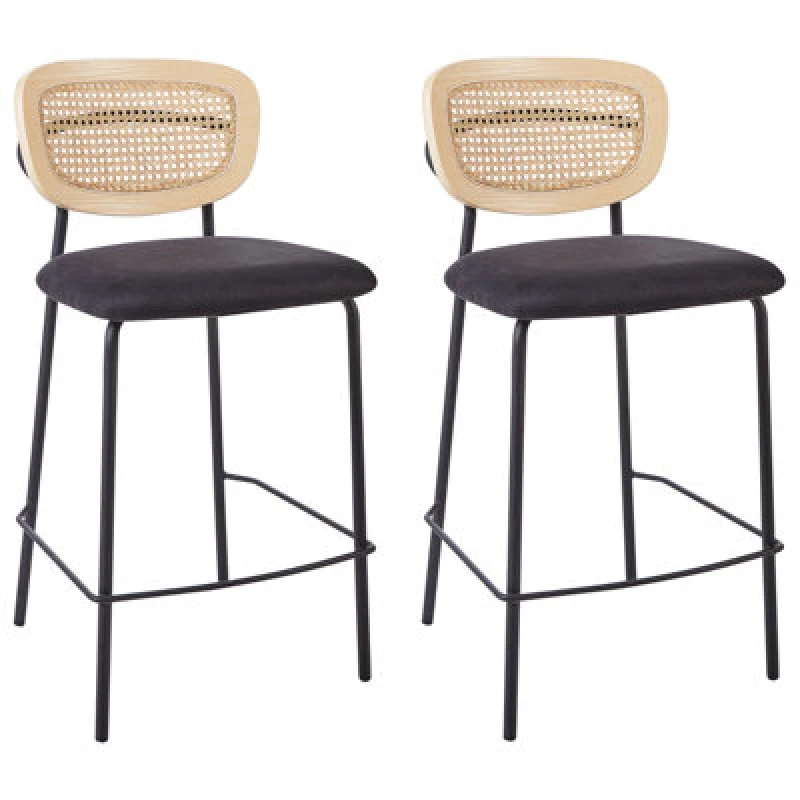 Image of Beliani Set Of 2 Bar Chairs Mayetta Rattan Black