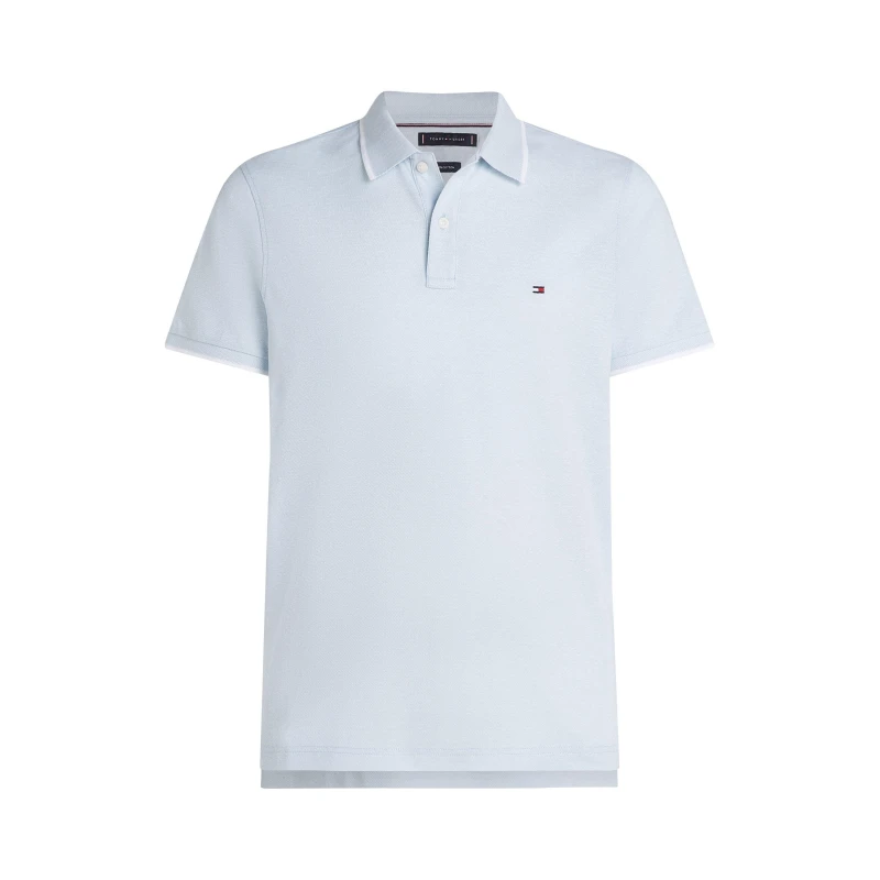 Image of Tommy Hilfiger Mens Linen Pique Short Sleeve Polo Shirt Breezy Blue male S