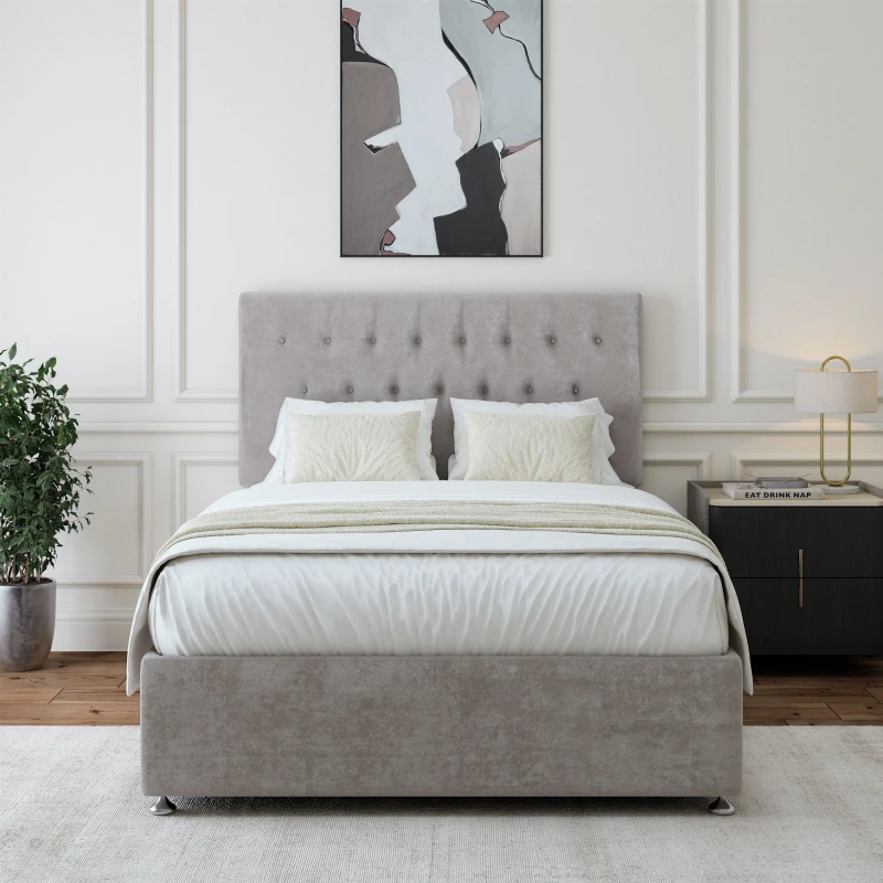 Image of Bedmaster Bedmaster Luxury Velvet Divan Base And Button Headboard in Light Grey Size: Single Light Grey Single Unisex 7867867723007