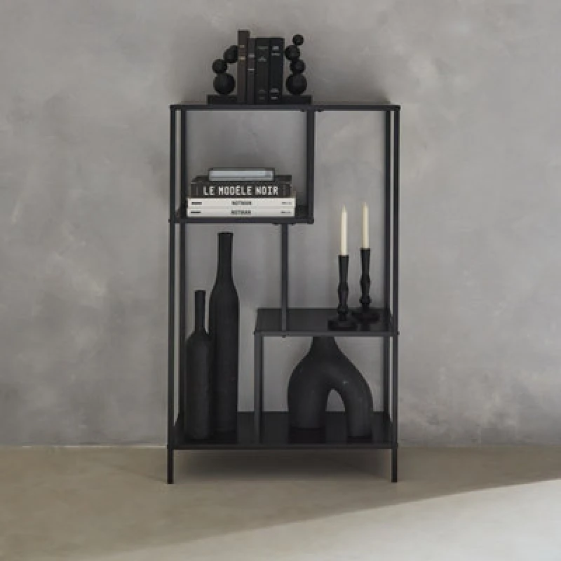 Image of sweeek 4-shelf Asymmetrical Bookshelf In Black Metal Black