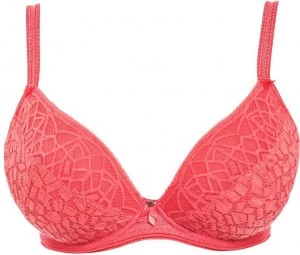 Freya Soiree lace padded plunge bra Coral