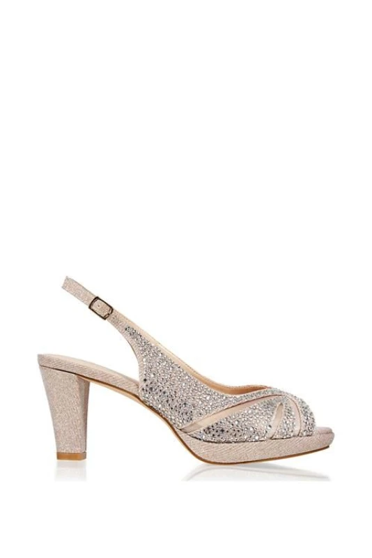 Image of Paradox London Womens Glitter 'Linda' Low Platform Sling Back Sandal in Metallic Gold Size: 8 Metallic Gold Female 8