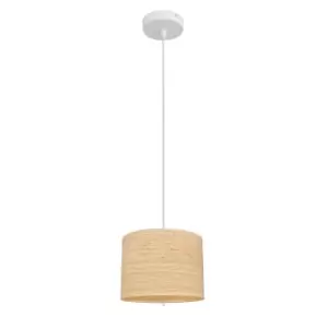 Image of Abba Cylindrical Pendant Ceiling Light Natural Rattan, White 20cm