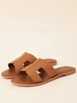 Image of Accessorize Leather Cut-out Detail Sliders, Brown, Size 39, Women