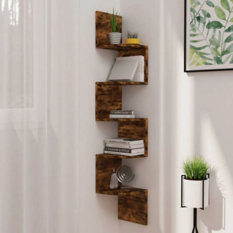 Image of VIDAXL Vidaxl - Wall Corner Shelf Smoked Oak 19x19x123cm Engineered Wood 8720286344378