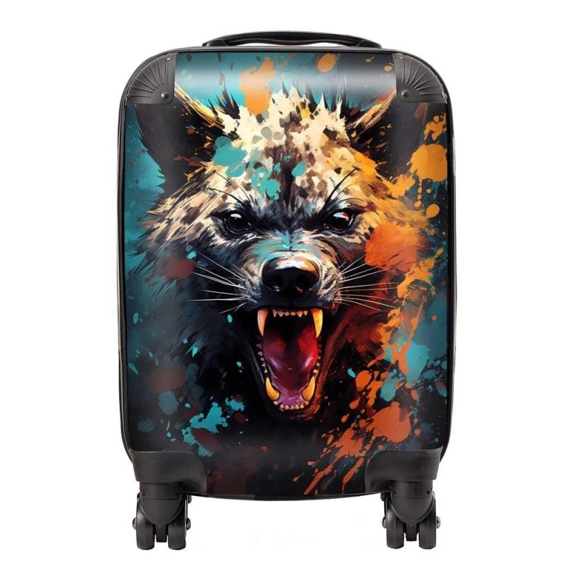 Image of Warren Reed - Designer Splashart Angry Hyena Face Suitcase in Blue Size: Large Blue Unisex Large