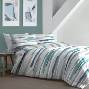 Image of Clifton Contemporary Print Easy Care Reversible Duvet Cover Set, Teal, King - Fusion