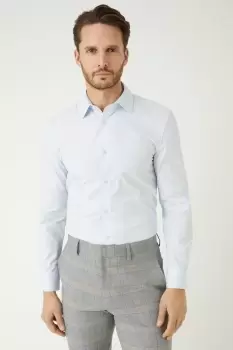 Image of Mens Blue Skinny Fit Long Sleeve Easy Iron Shirt