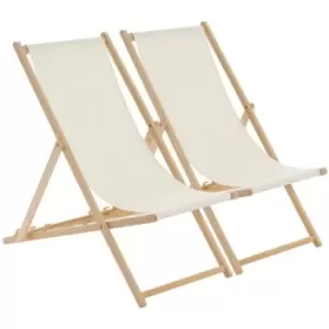 image of Harbour Housewares - Folding Wooden Deck Chairs - Natural - Pack of 2