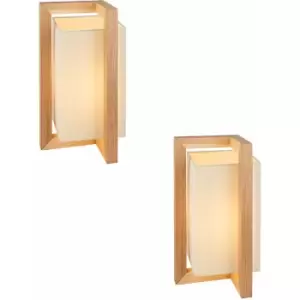 Image of 2 pack Ashwood Framed Table Lamp & Ivory Fabric Shade - Wooden Side Desk Light