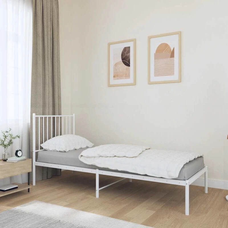 Image of VIDAXL Metal Bed Frame without Mattress with Headboard White 75x190cm Vidaxl 8720845721633