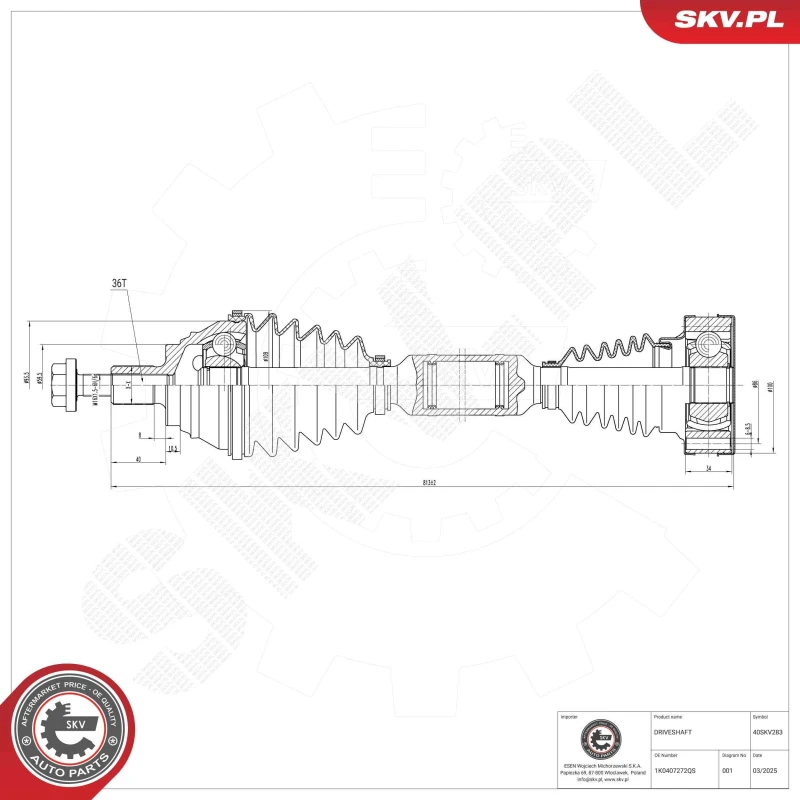 Image of ESEN SKV Drive shaft ESEN SKV 40SKV283