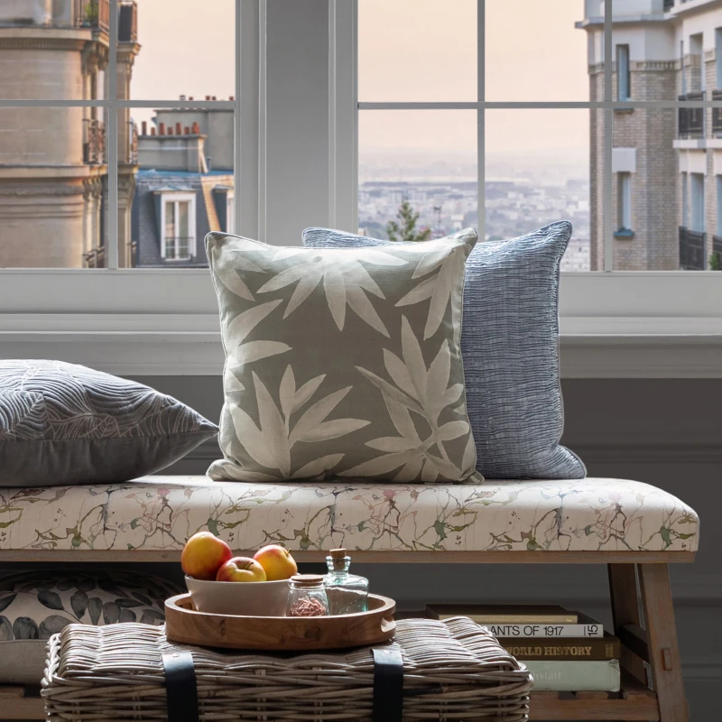 Image of Voyage Maison Silverwood Floral Jungle Piped Cushion Mid Grey