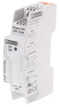 image of Phoenix Contact STEP-PS/48AC/24DC/0.5 Switch Mode DIN Rail Power Supply 48V ac Input, 24V dc Output, 500mA 12W