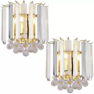 Image of 2 PACK Unique Dimmable Wall Light Brass Clear Acrylic Elegant Chandelier Lamp