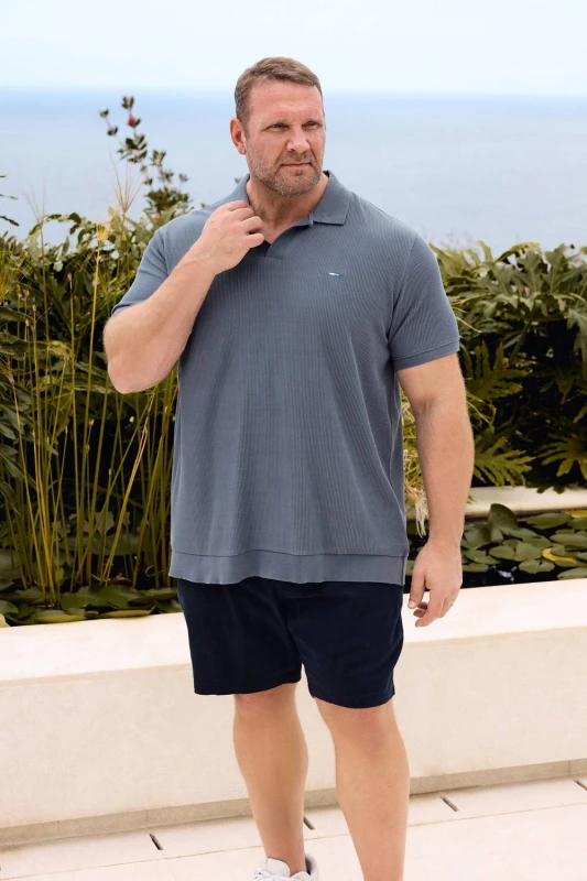 Image of BadRhino Mens Ribbed Trophy Polo Shirt in Blue Size: XL Blue Male XL