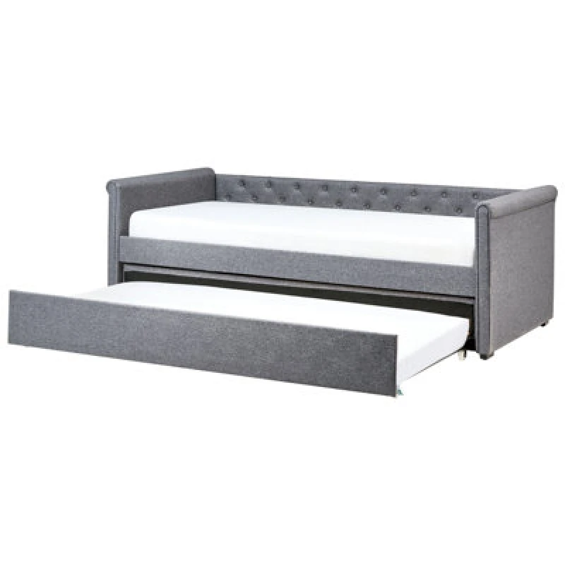 Image of Beliani Trundle Bed Fabric Libourne 90 X 200 Cm (Eu Single) Dark Grey