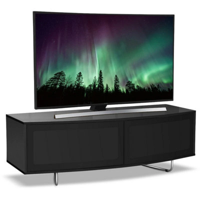 Image of CENTURION SUPPORTS Centurion Supports - Caru Gloss Black Beam-Thru Remote Friendly Super-Contemporary 'd' Shape Design 32'-65' led/ oled / lcd tv Cabi