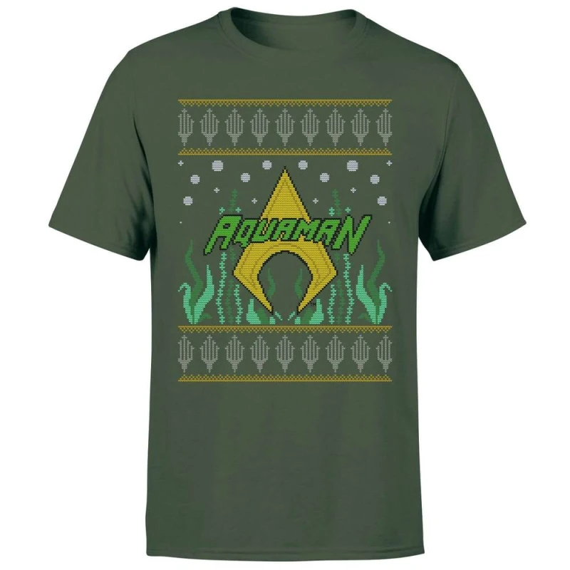 Image of DC Aquaman Knit Men's Christmas T-Shirt - Forest Green - S