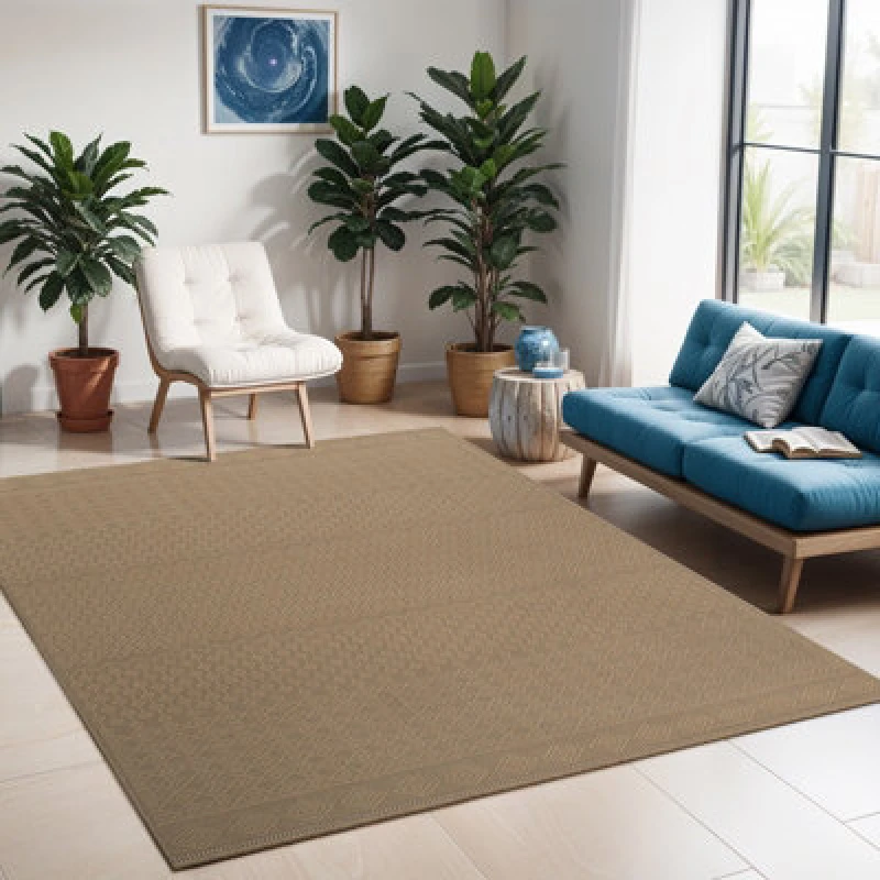 Image of Livabliss Cottage Tan Machine Washable Jute Kashvi Area Rug 158 X 213cm - Easy Care, Non Shedding, Ideal For Living Room & Bedroom