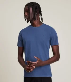Image of AllSaints Mens Ossage Crew T-Shirt, Aurora Blue, Size: L