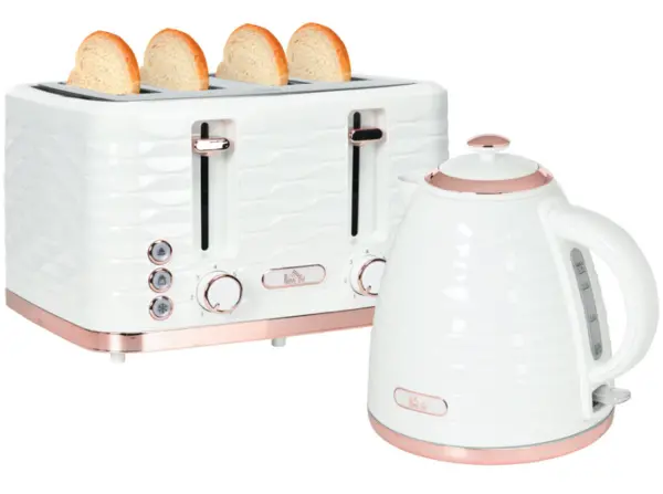 Image of HOMCOM 800-162V70CW 1.7L Kettle & 4 Slice Toaster Bundle
