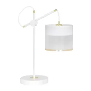 Image of Monolit White Table Lamp with Round Shade with Black, Gold Fabric Shades, 1x E-27