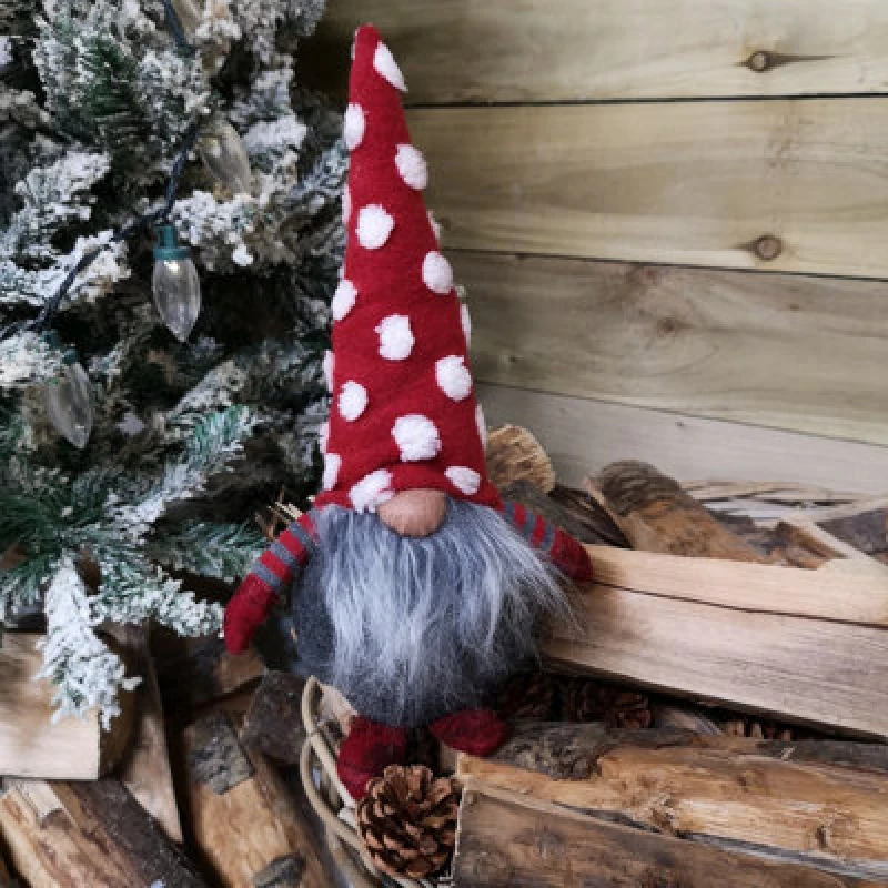 Image of Samuel Alexander 32Cm Festive Christmas Red & Grey Bearded Gonk With White Polka Dot Hat