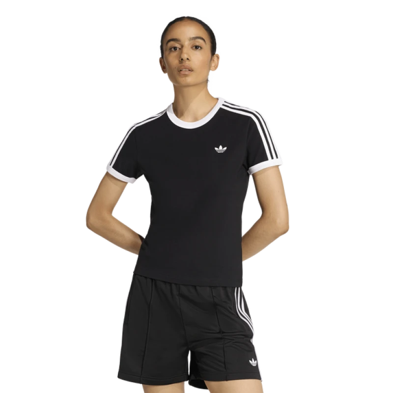 Image of Adidas Slim|3 stripes Women T-Shirts - Black - Size XS - Cotton Jersey