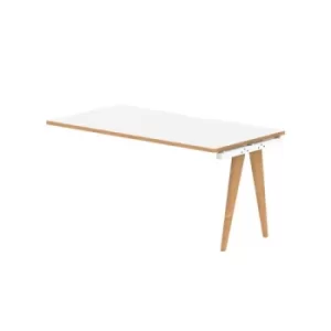 image of Oslo Single Ext Kit White Frame Wooden Leg Bench Desk 1400 White With Natural Wood Edge