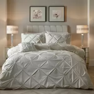 Image of Mira Pinch Pleated Velvet Duvet Cover Set, Ivory, Super King - Soiree