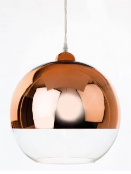 Image of 1 Light Globe Ceiling Pendant Copper and Clear Glass, E27