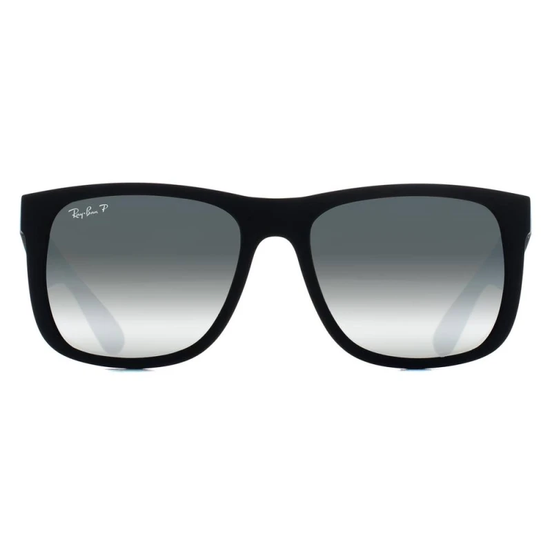Image of Ray-Ban Ray-Ban Rectangle Rubber Black Silver Mirror Polarized RB4165 Justin Black One Size Unisex 8056262559369