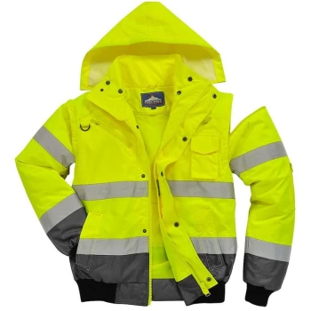 Image of Portwest - C465YGYL - sz L Hi-Vis Contrast Bomber Jacket - Yellow/Grey