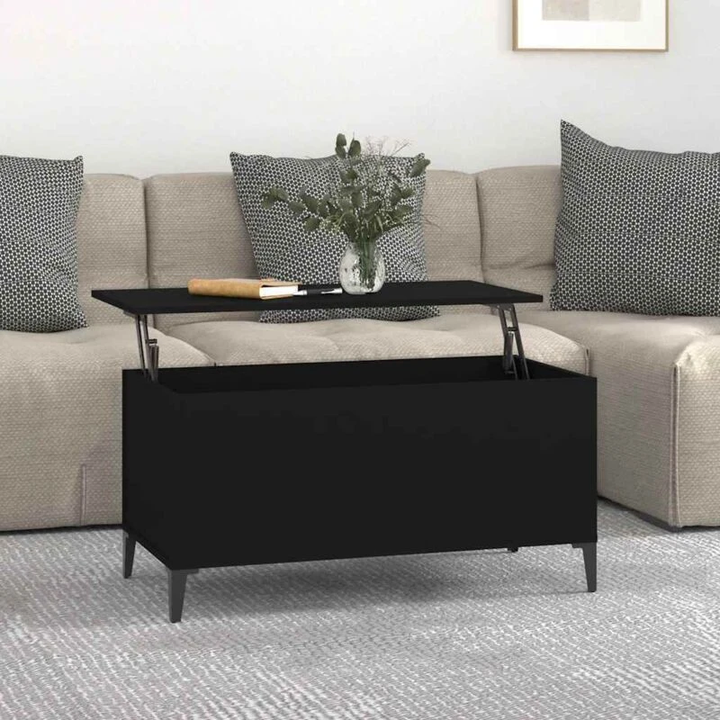 Image of Vidaxl Coffee Table Black 90X44.5X45cm Engineered Wood, Black 819589