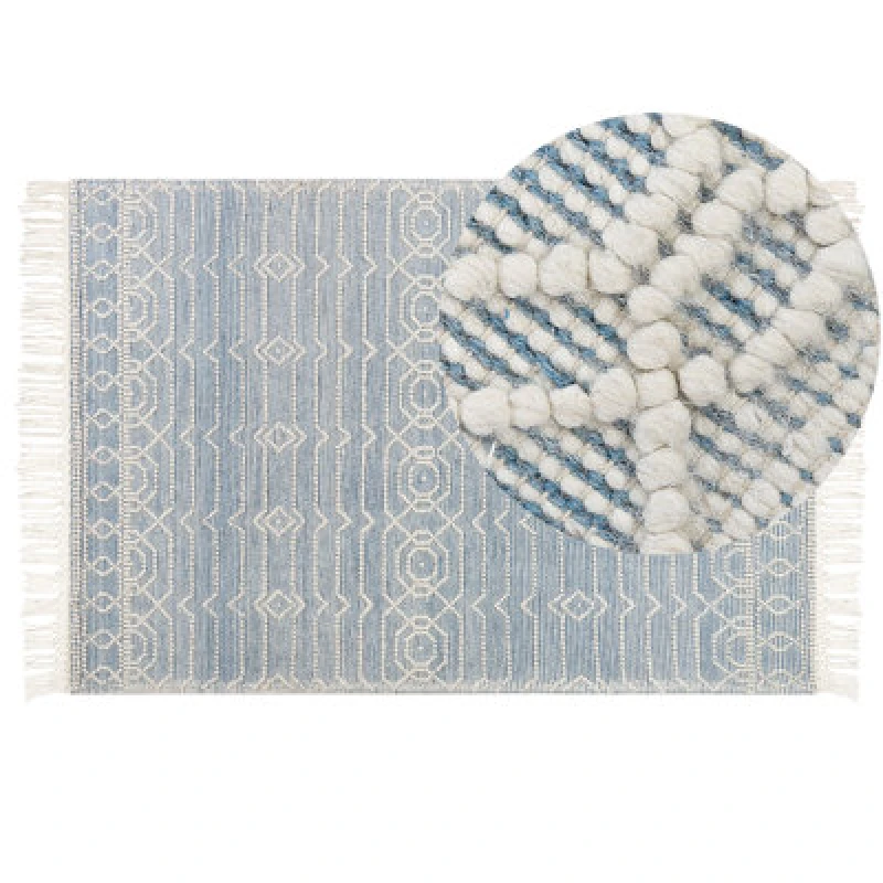 Image of Beliani Rug Orhaneli Blue 160 X 230 Cm Wool