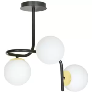 Image of Emibig Ragnar Black/Gold Globe Ceiling Light with White Glass Shades, 3x E14