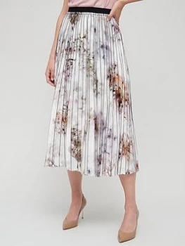 Image of Ted Baker Vanilla Printed Pleated Skirt - White, Size 3=12, Women