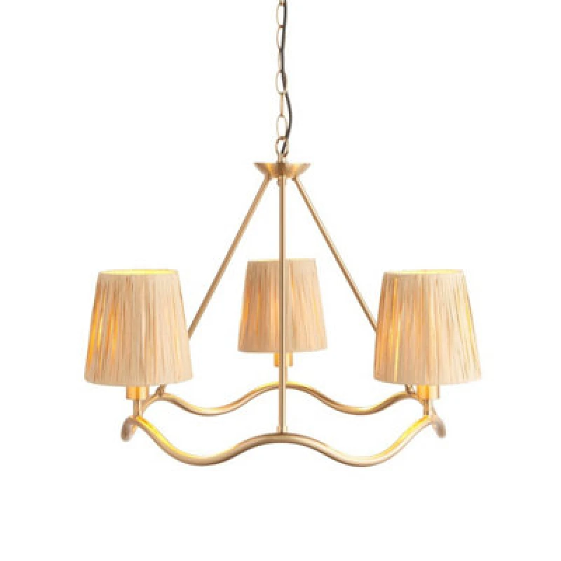 Image of Luminosa Lighting Luminosa Wriggle Multi Arm Pendant Ceiling Light Brushed Aged Brass Plate, Natural Raffia, 3X E14