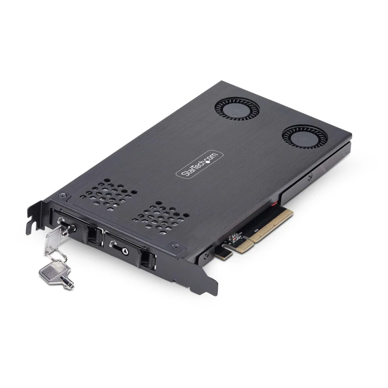 Image of StarTech.com StarTech.com Dual-Bay M.2 NVMe SSD to PCIe x8 Removable Mobile Rack; Bifurcation Required; Tool-less Installation, PCIe Backplane w/Two H