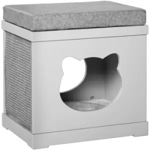Image of Pawhut - Cat House Bed Kitten Cave Cube Indoor for Small Pet with Removable Sisal Scratching Pads Soft Cushions, 41x30x36 cm, Grey
