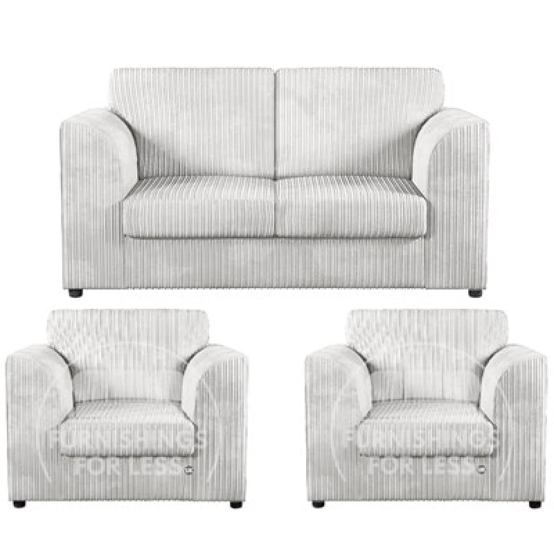 Image of Furnishings For Less UK Luxor Jumbo Cord 2 + 1 + 1 Fabric 3 Piece Sofa Suite - Fullback Silver