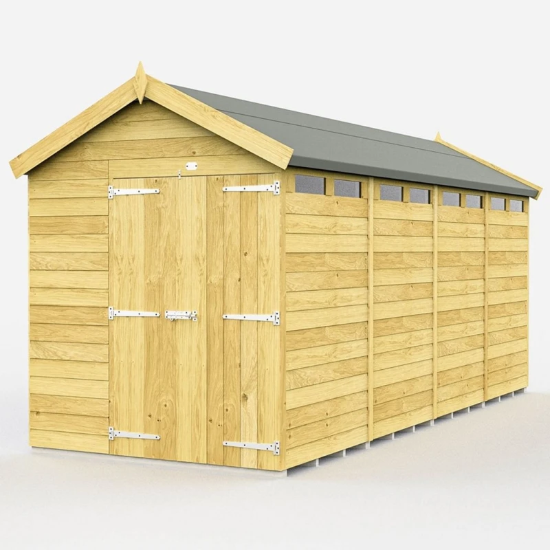 Image of Buttercup Farm 7 x 16 Feet Apex Security Shed - Double Door - L472 x W214 x H217cm in Brown Brown Unisex