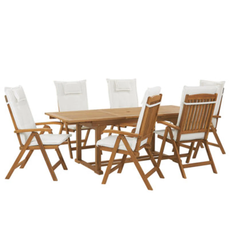 Image of Beliani Garden Dining Set 6 Seater Java With Cushions Acacia Wood Off-White