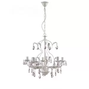 image of Onli Kate 5 Light Multi Arm Chandelier, Ivory Pink Droplets