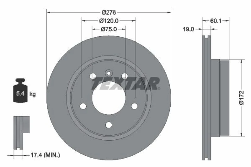 Image of Brake disc TEXTAR 92072400