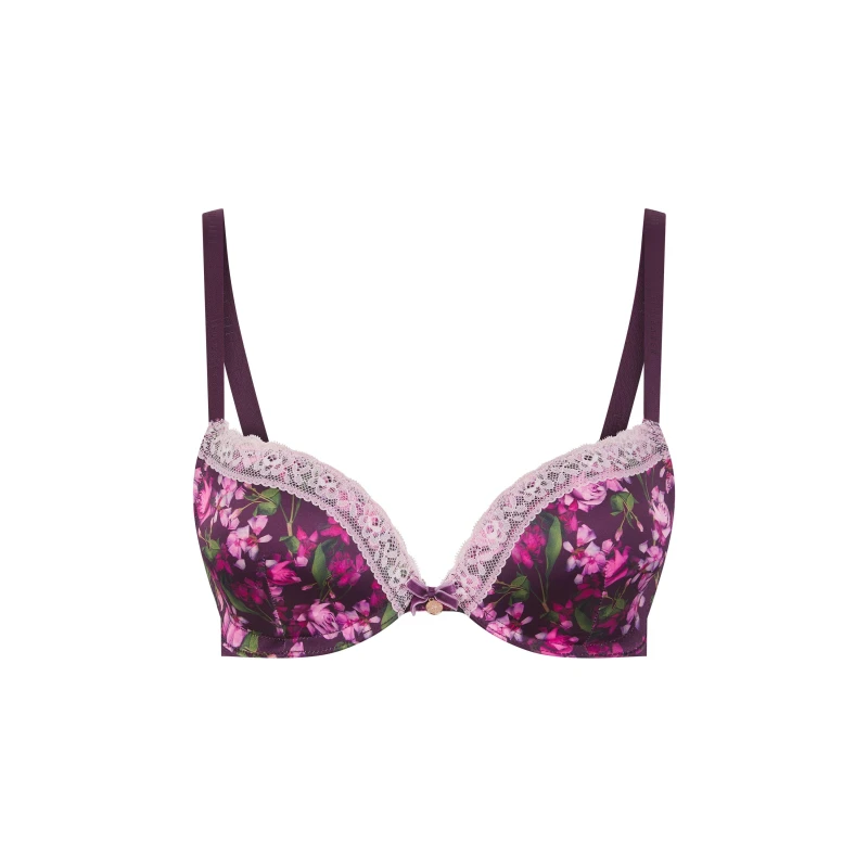 Image of Ted Baker Womens Bak Diam Push Up Plunge Bra Maroon Floral female 32D