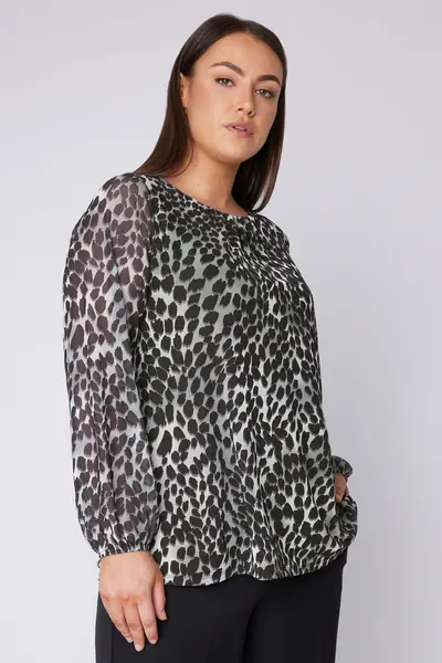 Image of Evans Leopard Print Mesh Blouse Grey