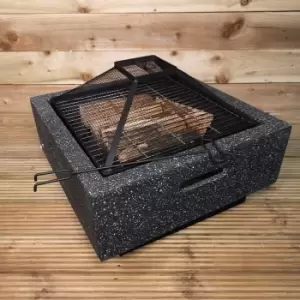 image of 52cm Luxury Concrete Effect Garden Fire Pit & BBQ Grill Heater Outdoor Log Burner