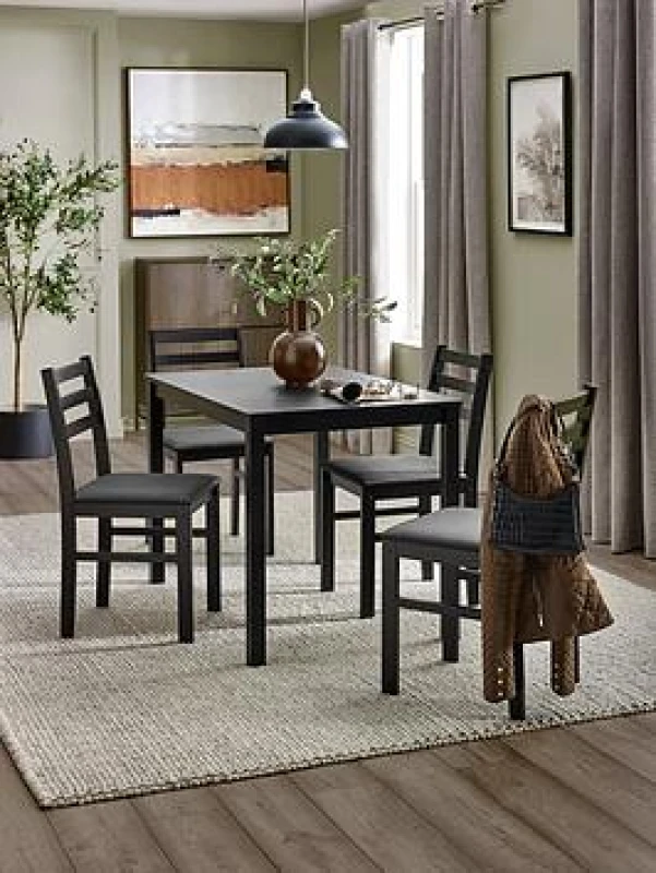 Image of Julian Bowen Keats Black Dining Table and 4 Chair Set